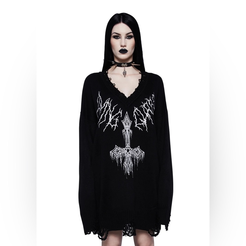 Dolls Kill Black Distressed Sweater